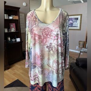 Jessica Max multicolored 3/4 sleeve Vneck blouse-size 1X